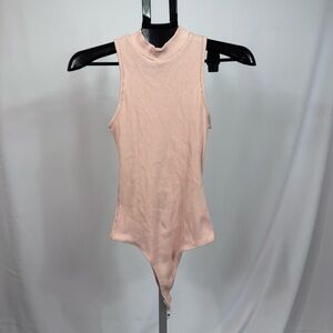 Mikey & Joey Pink Ribbed Mock Neck Thong Bodysuit Medium NWT Sleeveless
